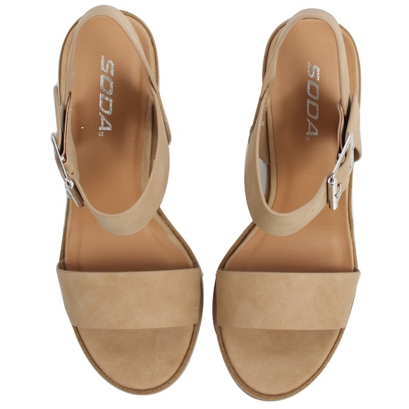 Natural Open Toe Ankle Strap Stacked Block - Picture 4 of 5